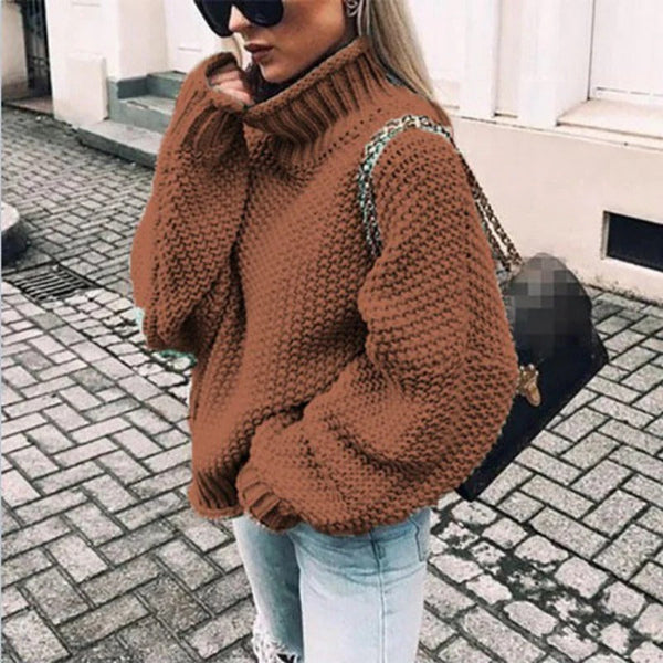 Women’s Turtleneck Sweater – Oversized Fit – Chunky Knit – Ribbed Trim – Casual Wear