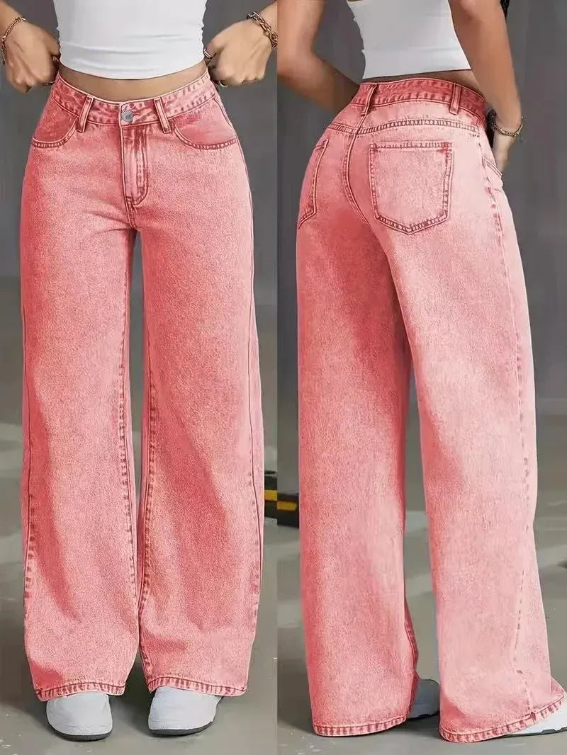 Women’s Jeans – High Waist – Relaxed Fit – Wide Leg – Full Length Casual Denim