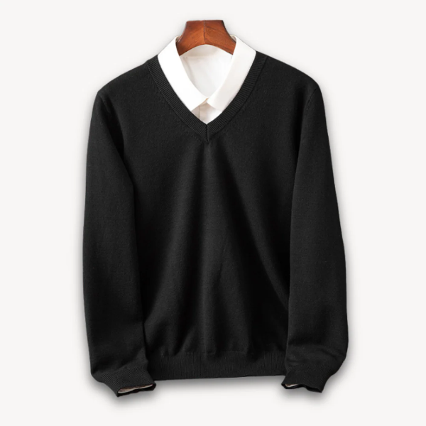 Men’s V-Neck Sweater – Wool Blend – Slim Fit – Lightweight Knit – Ribbed Trim