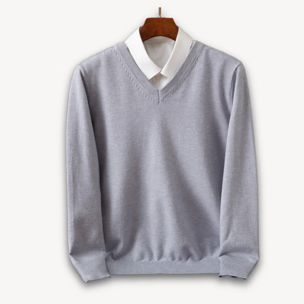 Men’s V-Neck Sweater – Wool Blend – Slim Fit – Lightweight Knit – Ribbed Trim