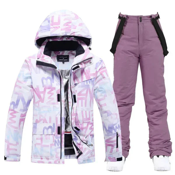 Women’s Ski Outfit – Water-Resistant Insulated Set – Hooded Jacket – Slim Fit Pants
