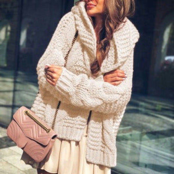 Women’s Cardigan – Wool Blend – Chunky Cable Knit – Oversized Fit – Open Front