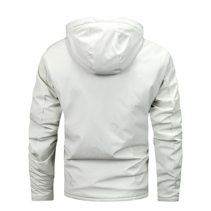 Men’s Jacket – Regular Fit – Windproof Water-Resistant – Fleece Hood – Zipped Pockets