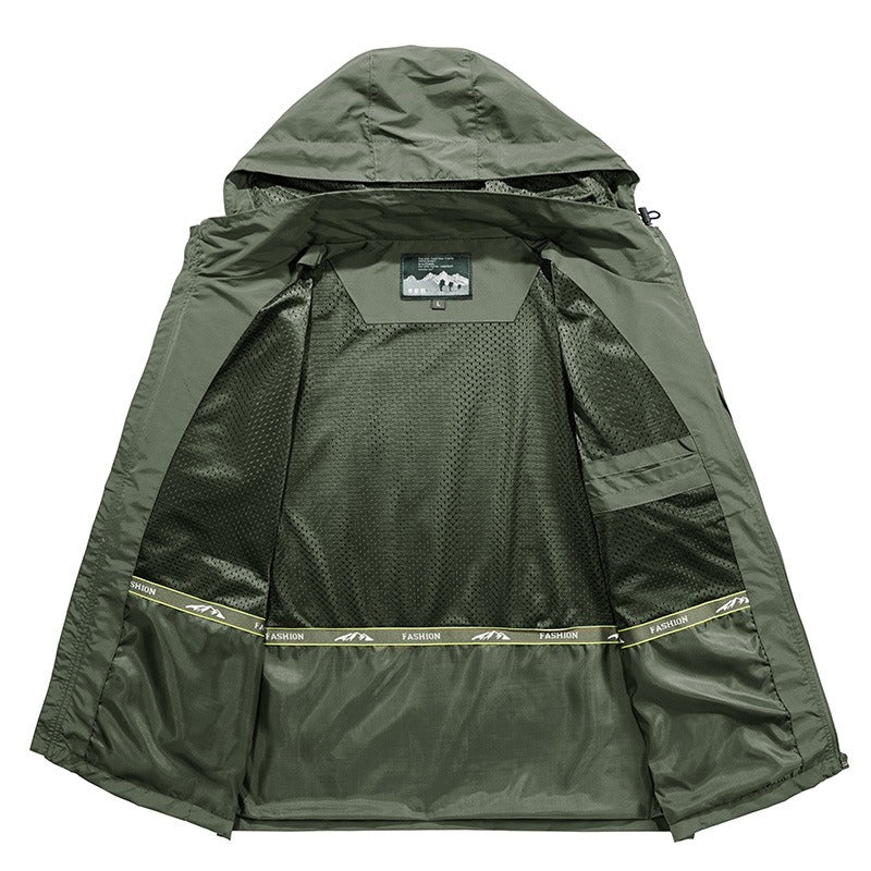 Men’s Hooded Jacket – Lightweight Quick-Dry – Loose Fit – Multi-Pocket Outdoor Wear