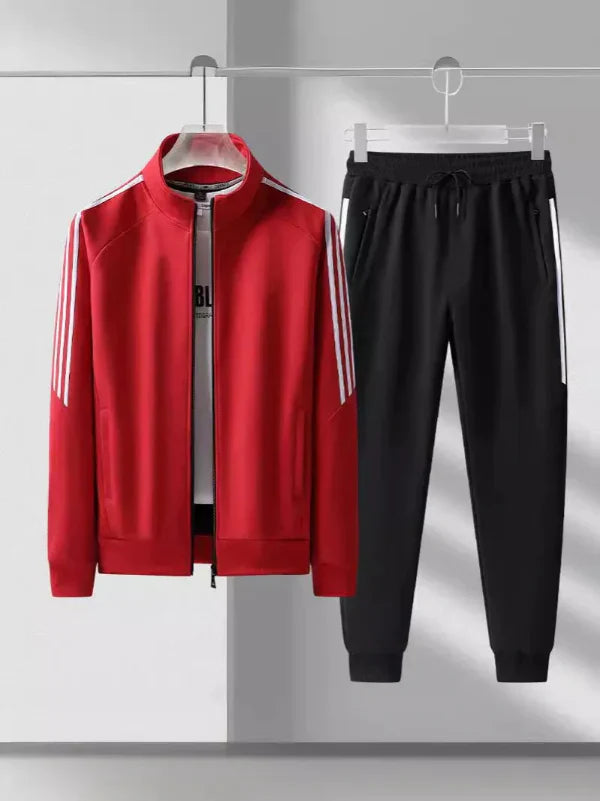 Men’s Tracksuit Set – Regular Fit – High Collar Jacket – Tapered Jogger – Striped Trim