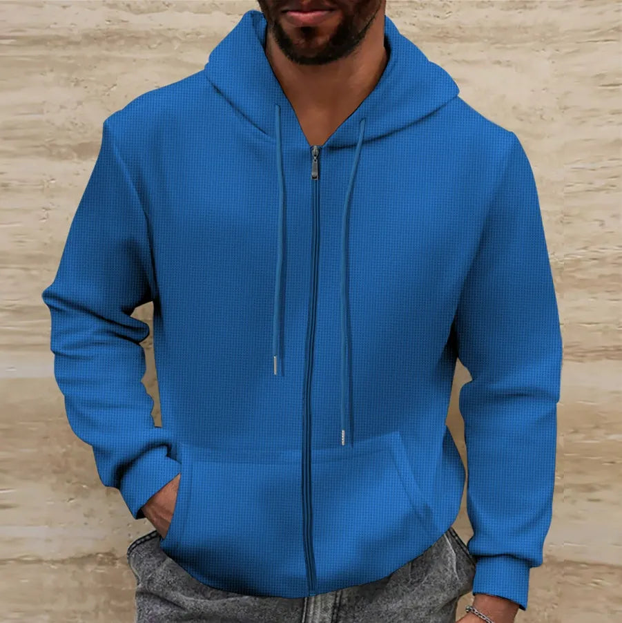 Men’s Hooded Jacket – Regular Fit – Waffle Texture – Full Zip – Casual Style