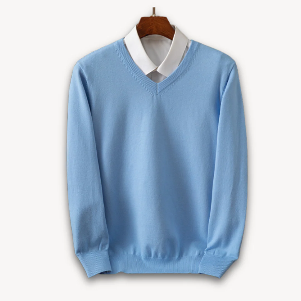 Men’s V-Neck Sweater – Wool Blend – Slim Fit – Lightweight Knit – Ribbed Trim