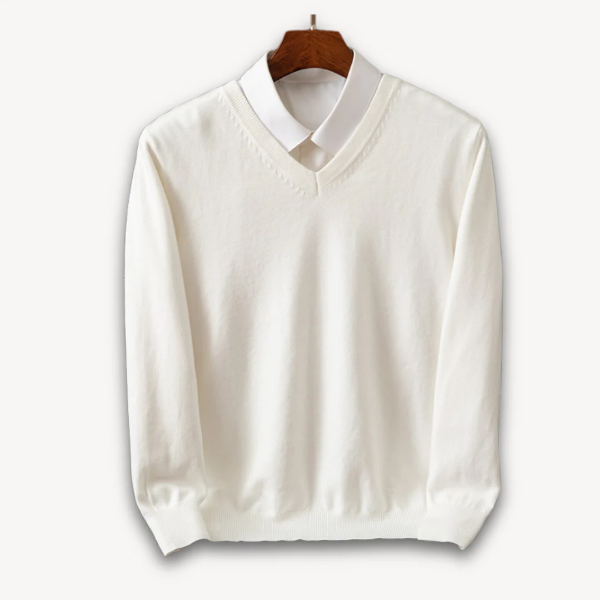 Men’s V-Neck Sweater – Wool Blend – Slim Fit – Lightweight Knit – Ribbed Trim