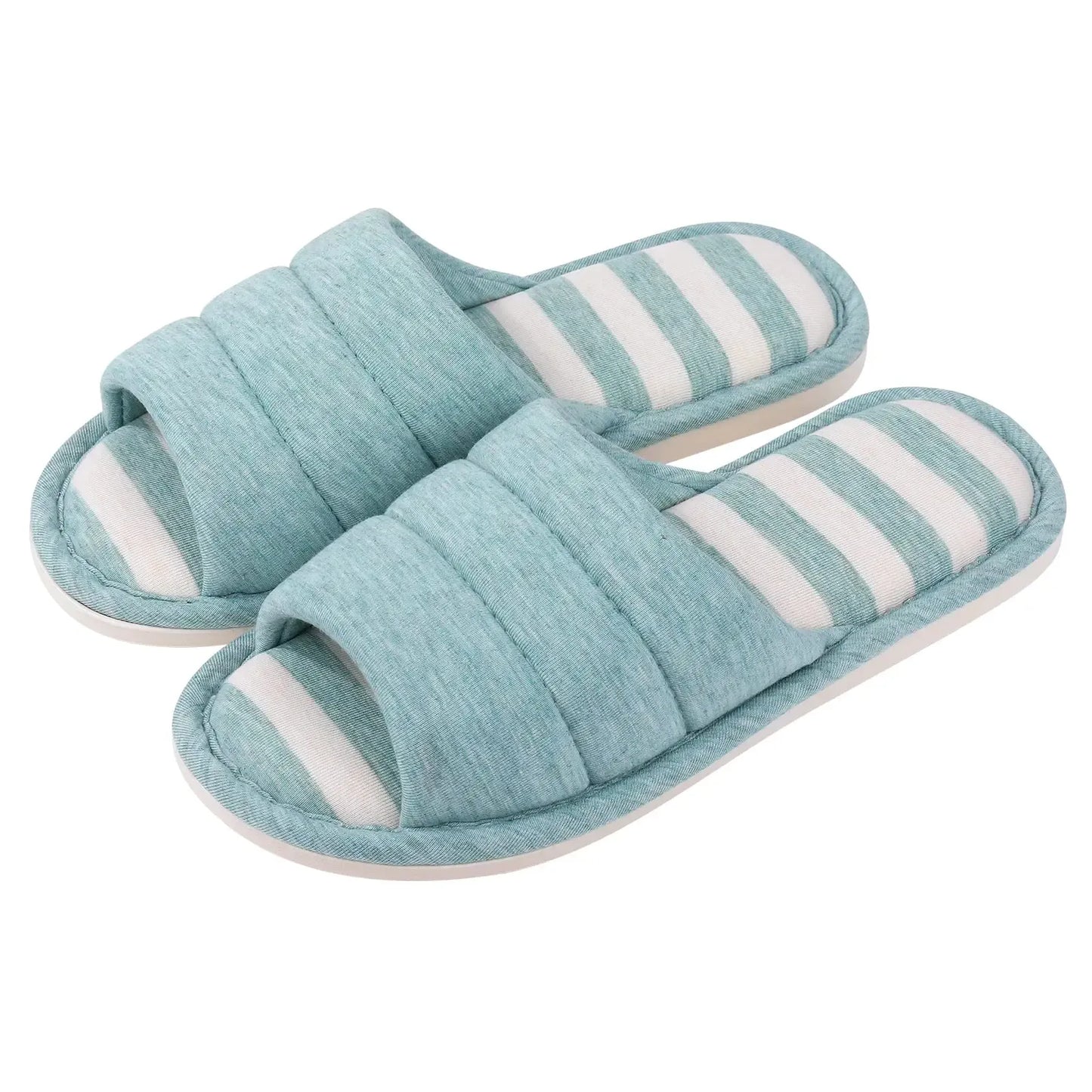 Women’s Slippers – Plush Quilted Strap – Open Toe – Cushioned Slip-On Indoor Flats