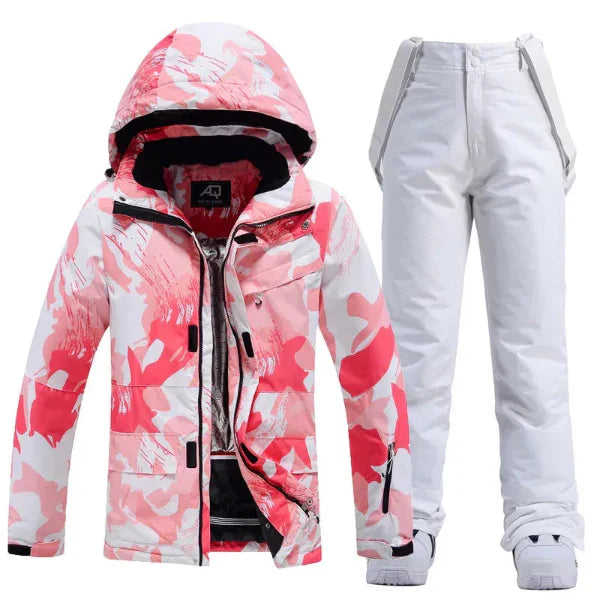 Women’s Ski Outfit – Water-Resistant Insulated Set – Hooded Jacket – Slim Fit Pants