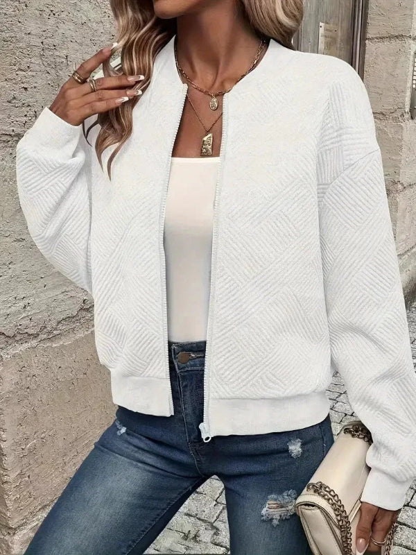 Women’s Cardigan – Textured Knit – Zip-Up Front – Relaxed Fit – Ribbed Trim