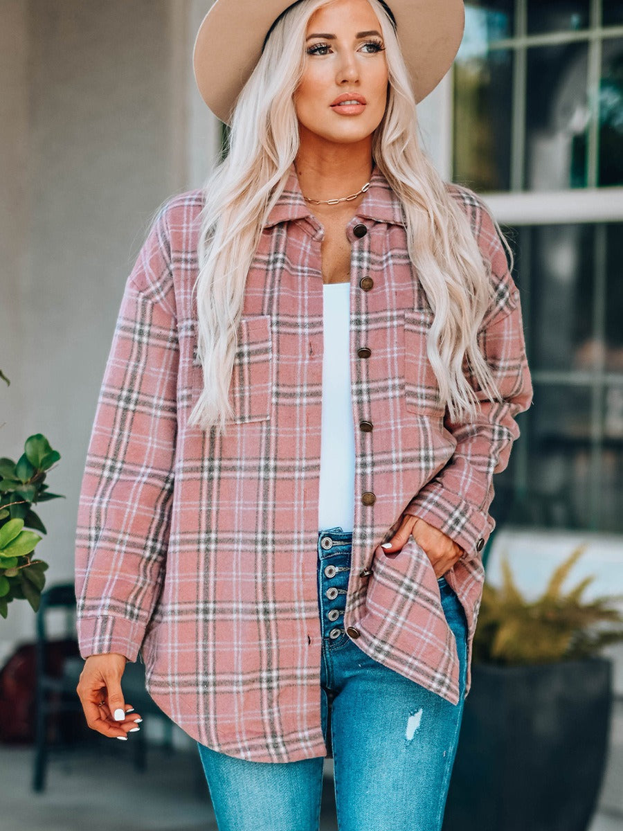 Women’s Cardigan – Oversized Fit – Plaid Pattern – Button Front – Soft Cotton Feel