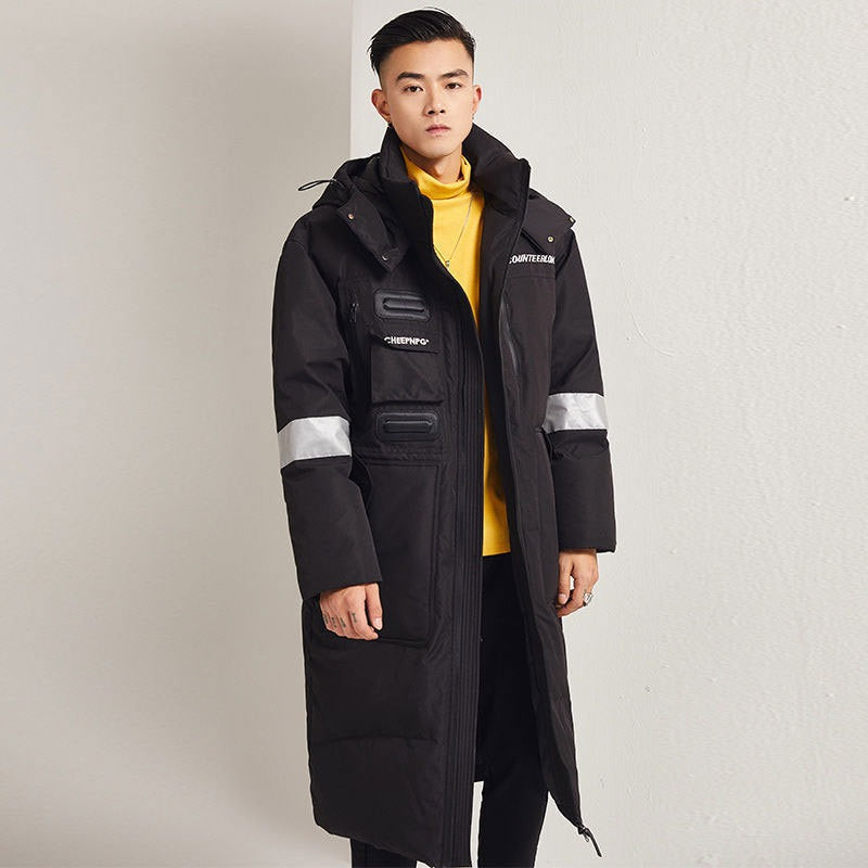 Men’s Trench Coat – Oversized Fit – Hooded Storm Flap – Reflective Sleeve Bands – Extra Long