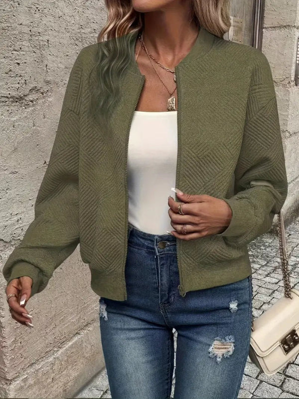 Women’s Cardigan – Textured Knit – Zip-Up Front – Relaxed Fit – Ribbed Trim