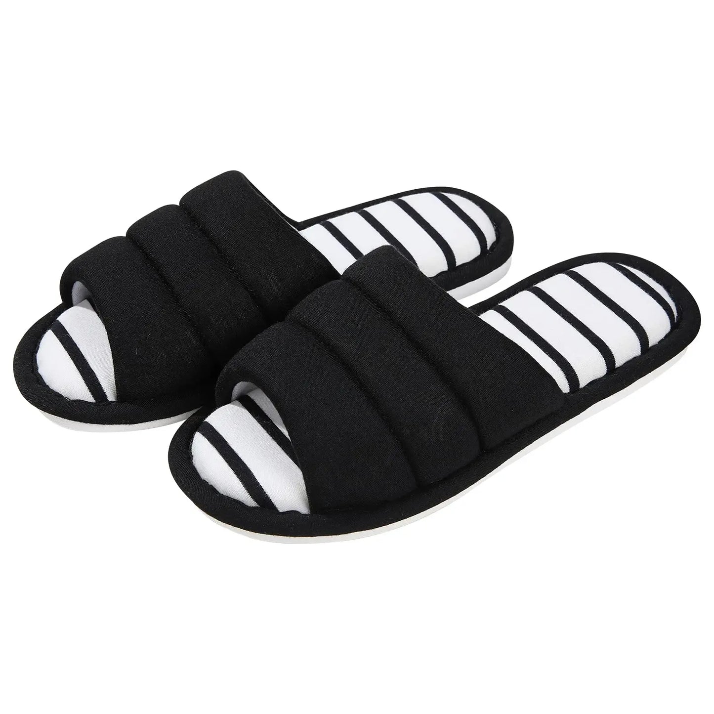 Women’s Slippers – Plush Quilted Strap – Open Toe – Cushioned Slip-On Indoor Flats