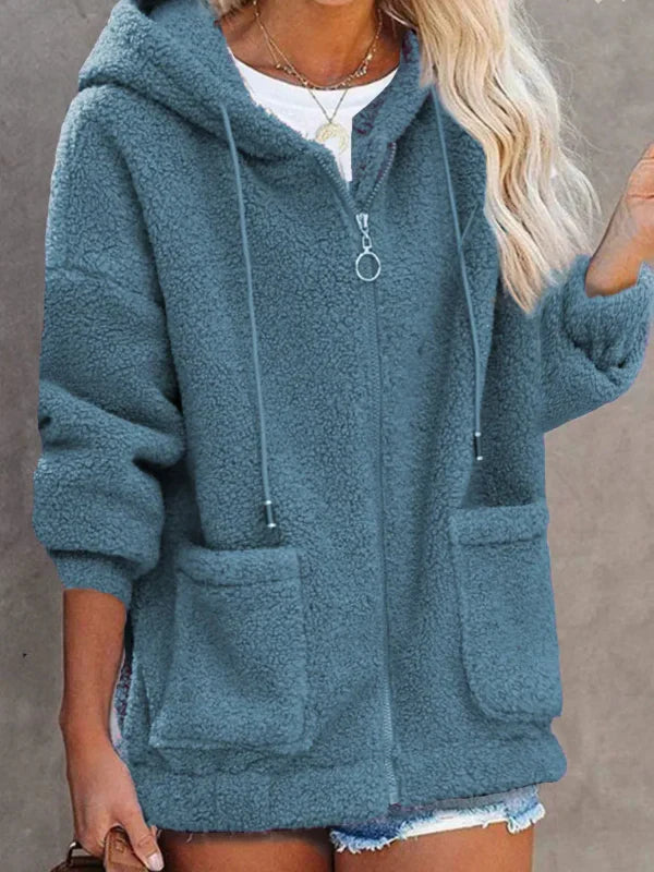 Women’s Hooded Cardigan – Fleece Feel – Oversized Fit – Zip Front – Kangaroo Pockets