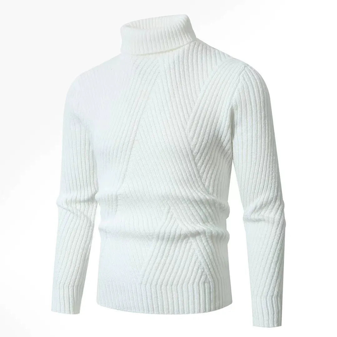 Men’s Turtleneck Sweater – Slim Fit – Ribbed Knit Wool – Long Sleeve Pullover