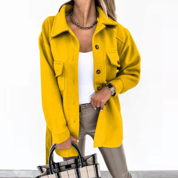 Women’s Shacket Jacket – Oversized Longline Fit – Belted Waist – Chest Flap Pockets