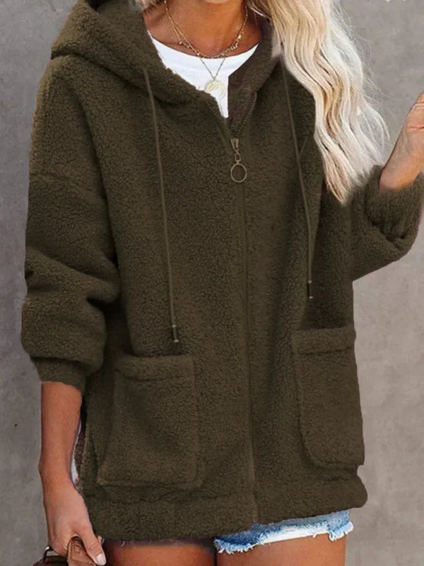 Women’s Hooded Cardigan – Fleece Feel – Oversized Fit – Zip Front – Kangaroo Pockets