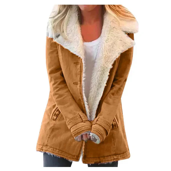 Women’s Hooded Coat – Plush Fleece Feel – Mid-Length – Relaxed Fit – Everyday Outerwear