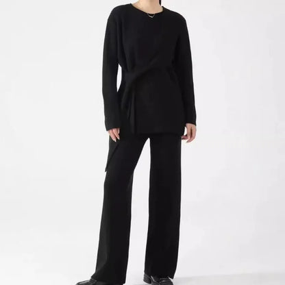 Women’s Knit Two-Piece Set – Relaxed Fit Sweater – Wide-Leg Ribbed Trousers – Soft Feel