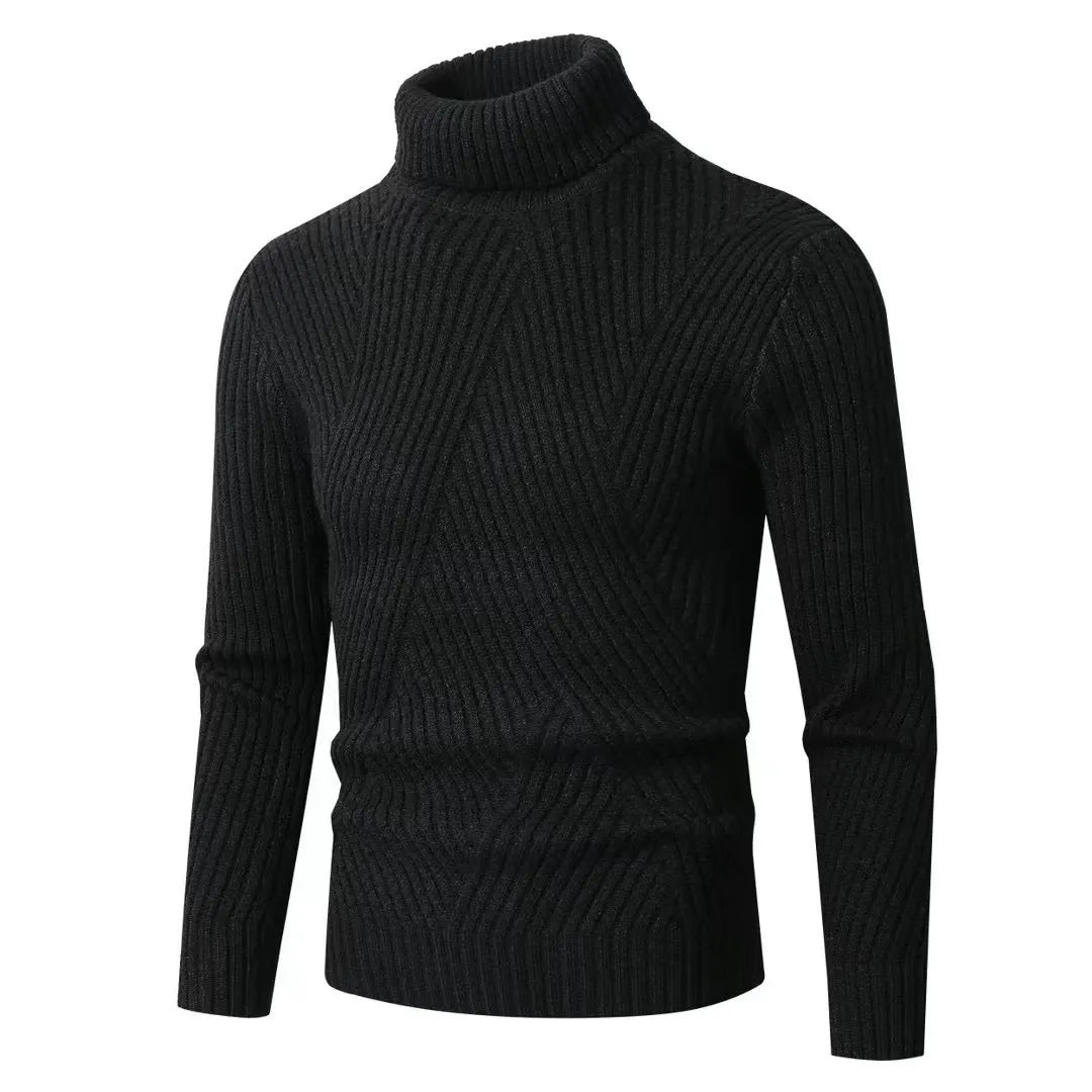 Men’s Turtleneck Sweater – Slim Fit – Ribbed Knit Wool – Long Sleeve Pullover