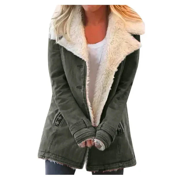 Women’s Hooded Coat – Plush Fleece Feel – Mid-Length – Relaxed Fit – Everyday Outerwear