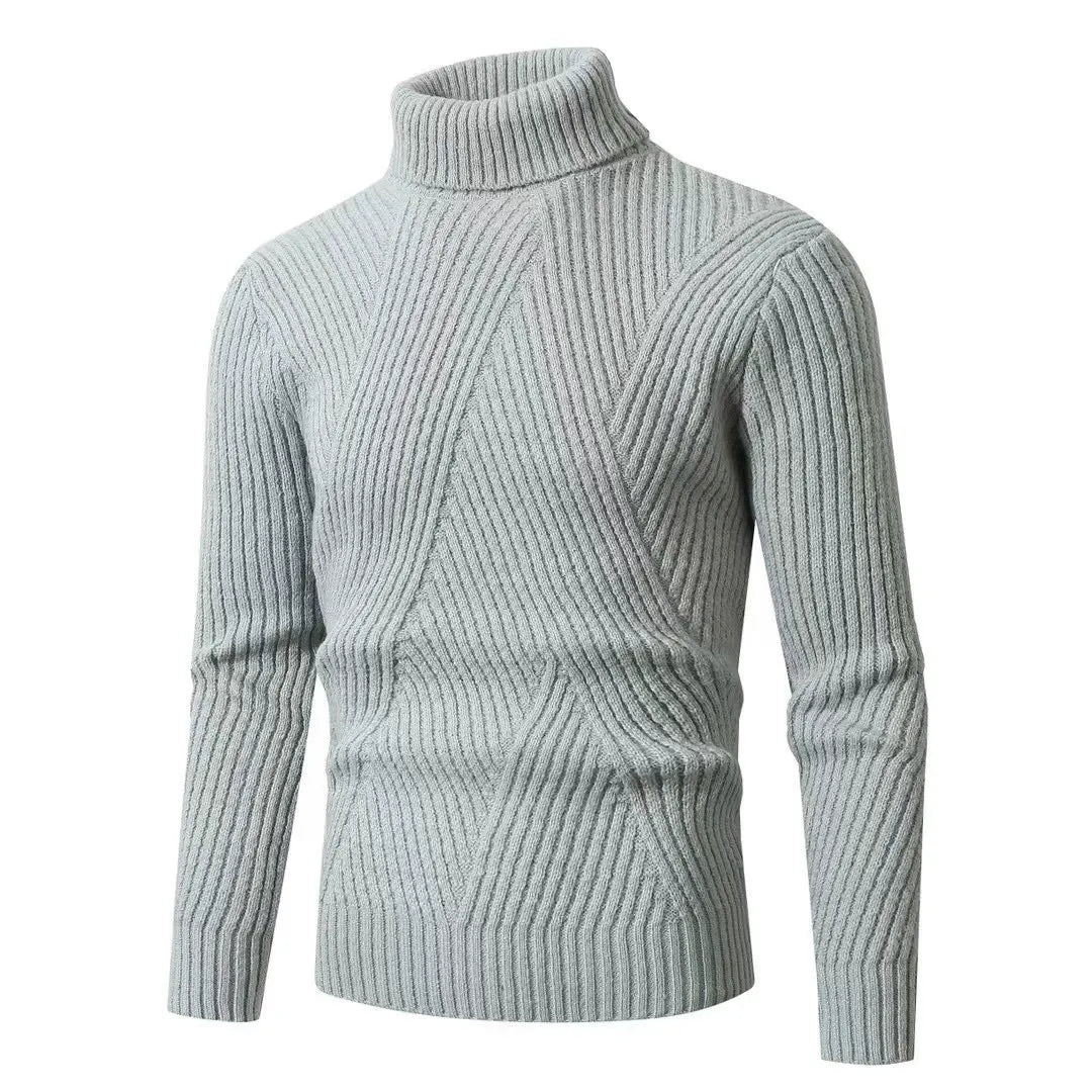 Men’s Turtleneck Sweater – Slim Fit – Ribbed Knit Wool – Long Sleeve Pullover