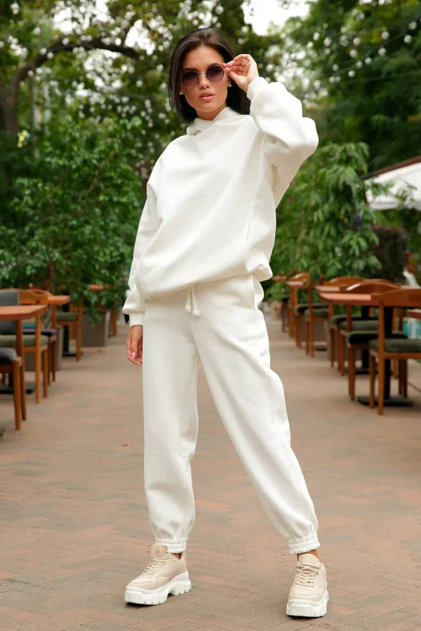 Women’s Two Piece Loungewear Set – Relaxed Fit – Cotton Blend – Ribbed Cuffs
