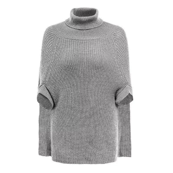 Women’s Cape Sweater – Knit Fabric – Oversized Fit – Turtleneck – Open Sides