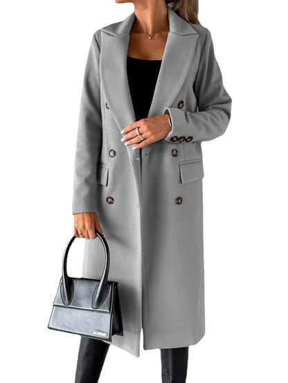 Women’s Trench Coat – Tailored Fit – Wool Blend – Double-Breasted – Knee Length
