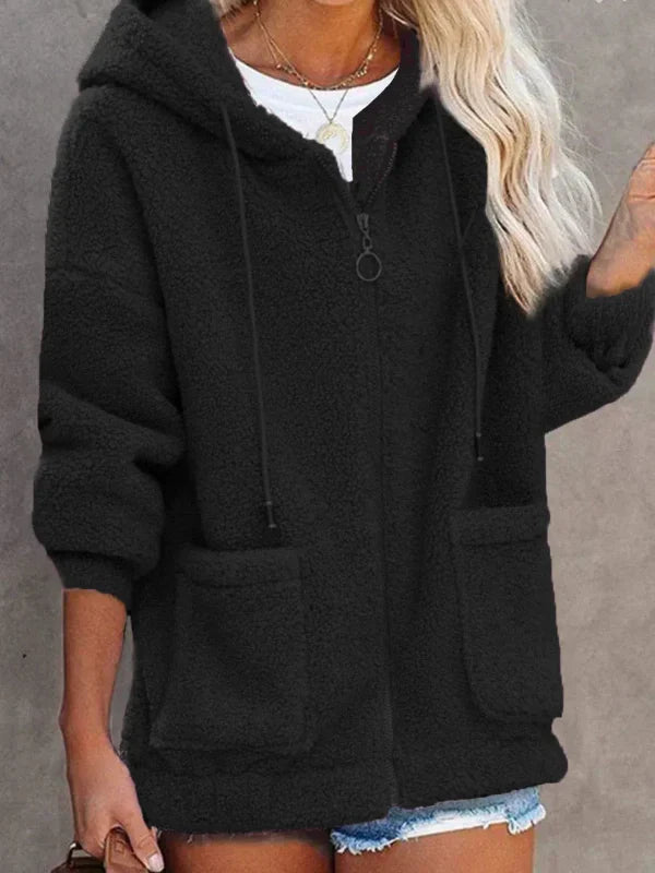 Women’s Hooded Cardigan – Fleece Feel – Oversized Fit – Zip Front – Kangaroo Pockets
