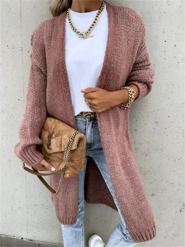 Women’s Knit Cardigan – Oversized Fit – Longline Open Front – Chunky Wool Blend