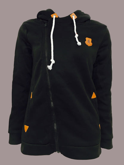 Women’s Hoodie Jacket – Relaxed Fit – Asymmetrical Zip – Drawstrings – Soft Cotton Feel