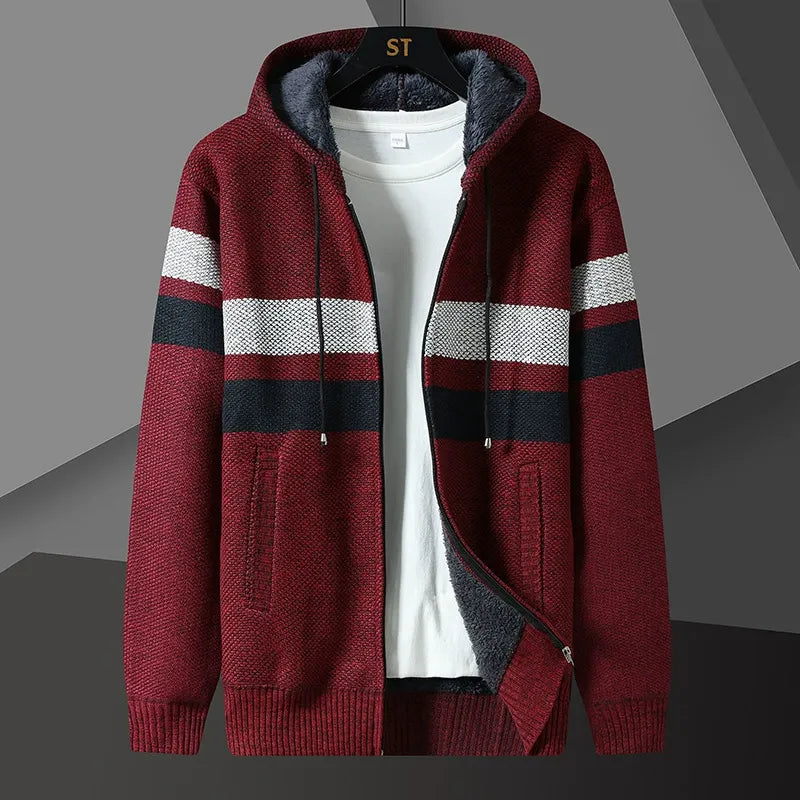 Men’s Hooded Cardigan Sweater – Relaxed Fit – Knit Texture – Zip Front – Side Pockets