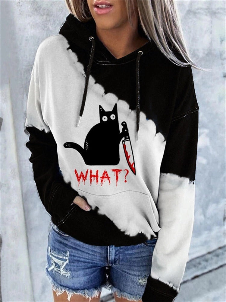 Women’s Hoodie – Relaxed Fit – Cotton Blend – Abstract Print – Full Length Sleeves
