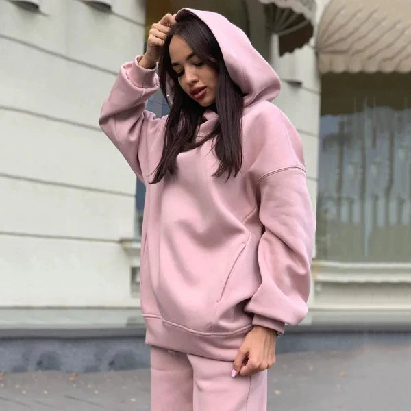 Women’s Two Piece Loungewear Set – Relaxed Fit – Cotton Blend – Ribbed Cuffs