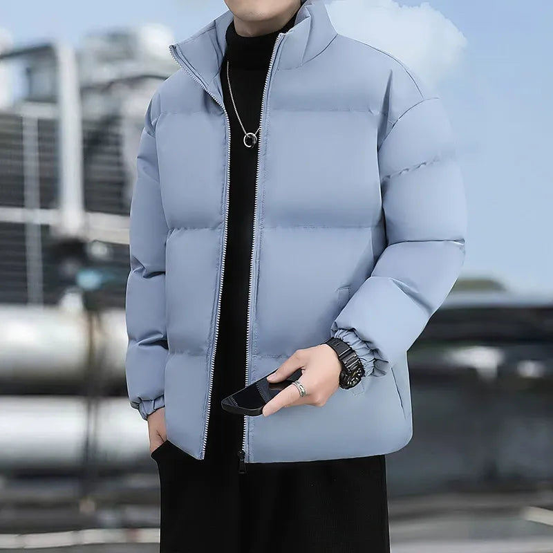 Men’s Puffer Jacket – Quilted Design – High Collar – Standard Fit – Zipper Front
