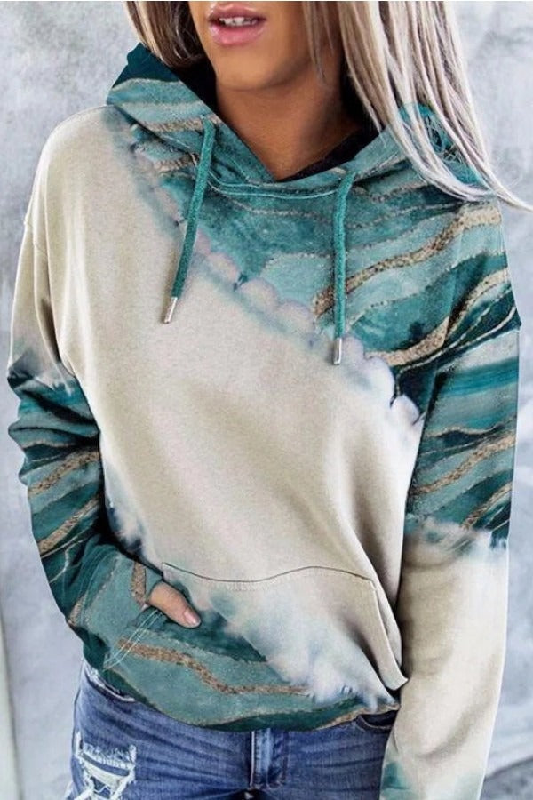 Women’s Hoodie – Relaxed Fit – Cotton Blend – Abstract Print – Full Length Sleeves
