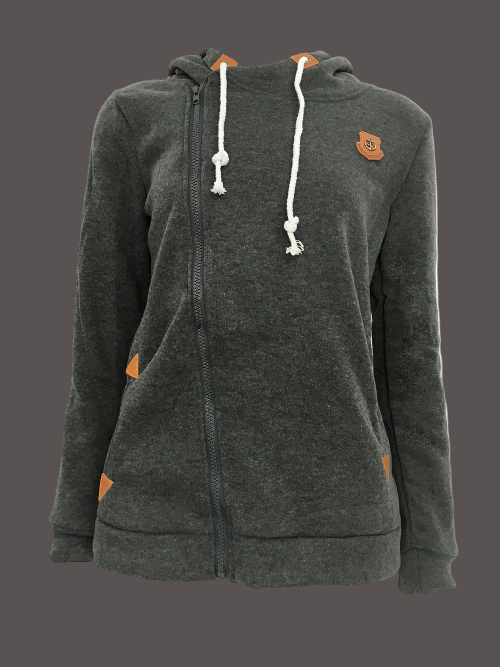 Women’s Hoodie Jacket – Relaxed Fit – Asymmetrical Zip – Drawstrings – Soft Cotton Feel