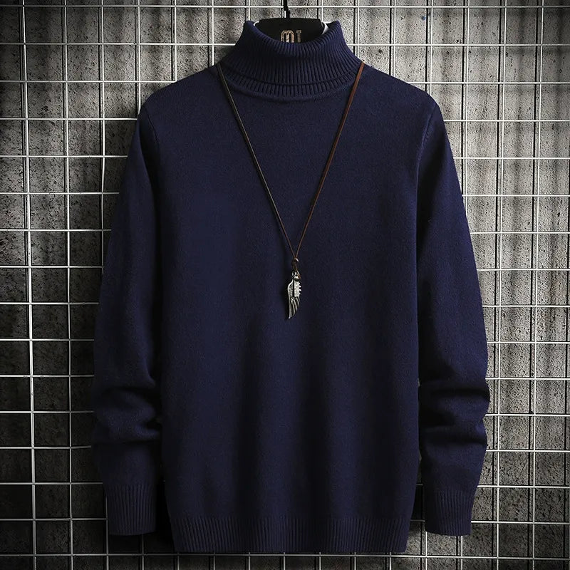 Men’s Turtleneck Sweater – Slim Fit – Fine Knit Wool – Ribbed Hem and Cuffs