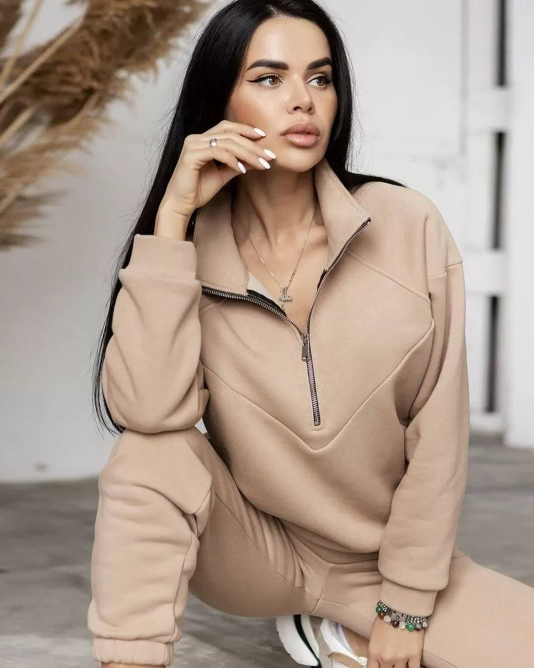 Women’s Loungewear Set – Fleece Hoodie Half Zip – Jogger Pants – Relaxed Fit