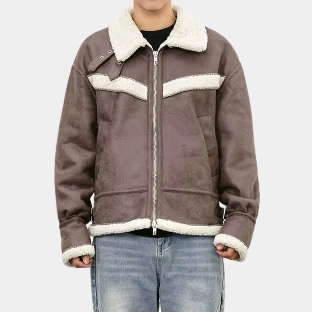 Men’s Bomber Jacket – Relaxed Fit – Soft Shell – Sherpa Trim – Full Zip Front