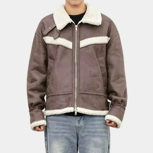 Men’s Bomber Jacket – Relaxed Fit – Soft Shell – Sherpa Trim – Full Zip Front