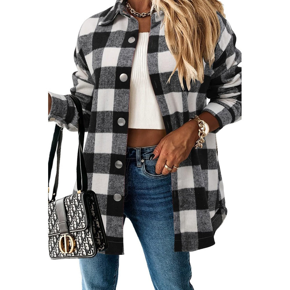 Women’s Cardigan – Oversized Fit – Plaid Pattern – Button Front – Soft Cotton Feel