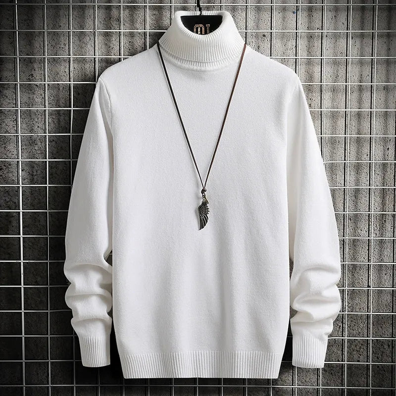 Men’s Turtleneck Sweater – Slim Fit – Fine Knit Wool – Ribbed Hem and Cuffs