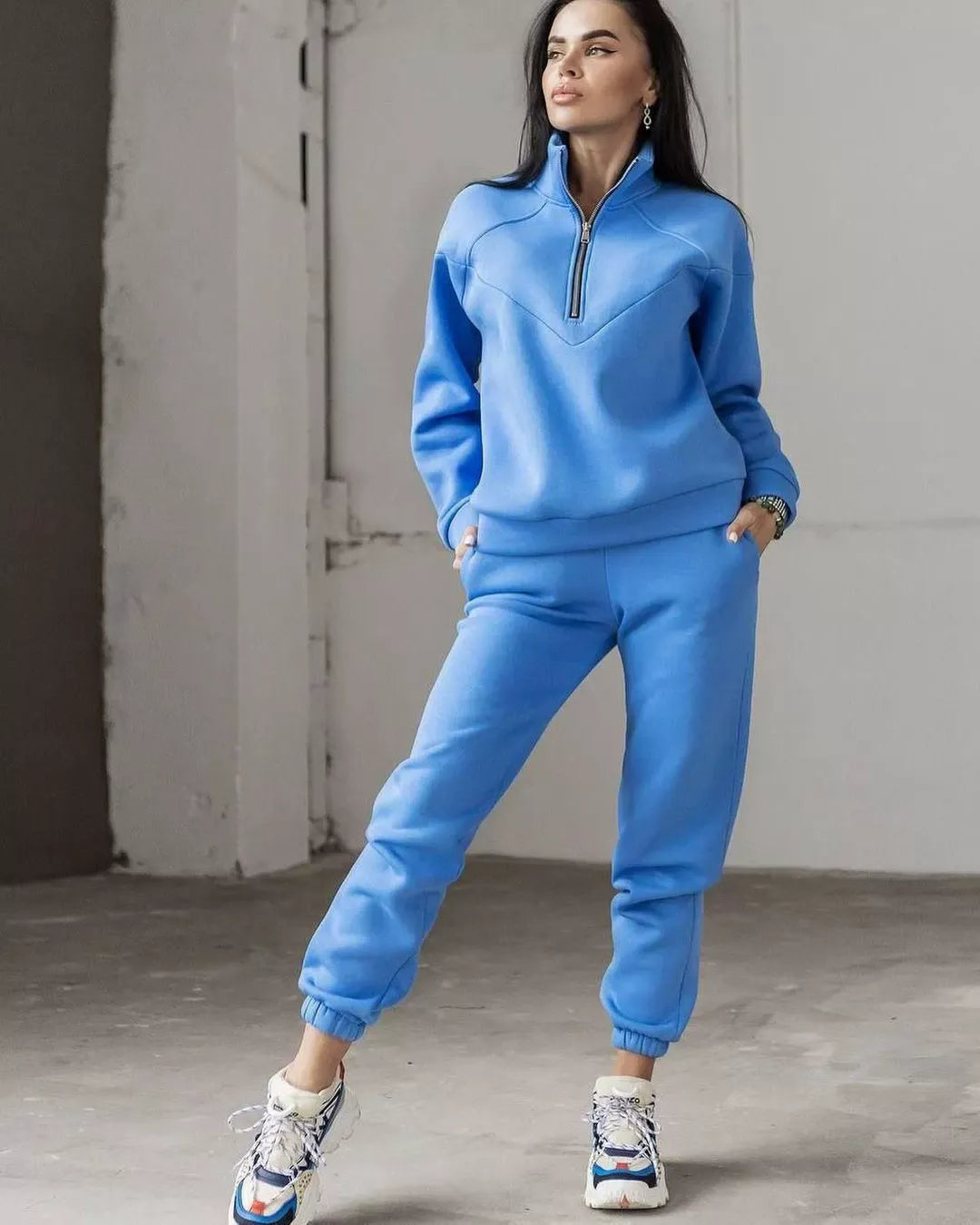 Women’s Loungewear Set – Fleece Hoodie Half Zip – Jogger Pants – Relaxed Fit