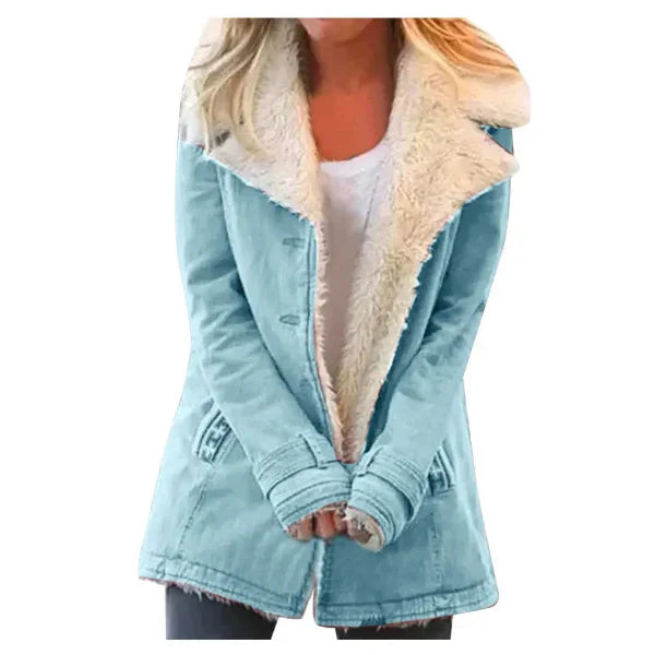 Women’s Hooded Coat – Plush Fleece Feel – Mid-Length – Relaxed Fit – Everyday Outerwear