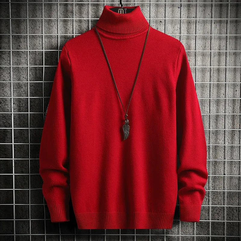 Men’s Turtleneck Sweater – Slim Fit – Fine Knit Wool – Ribbed Hem and Cuffs