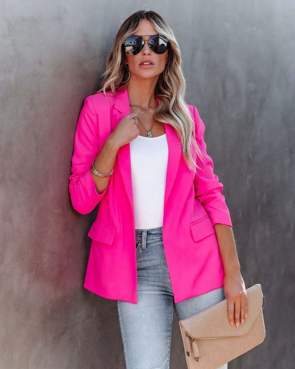 Women’s Blazer – Tailored Fit – Notched Lapel – Open Front – Woven Structured Fabric